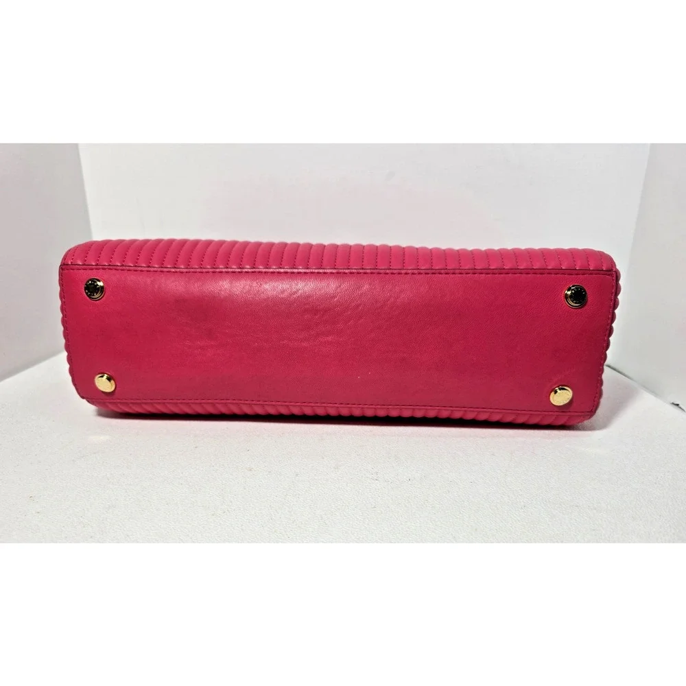 Henri Bendel No 7 Hot Pink Leather Tote Bag Quilted Vertical Chain East West